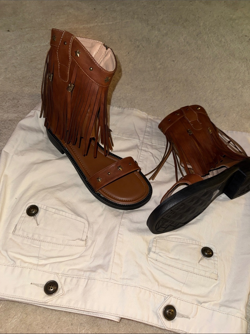 Fringe Gladiator Sandals in Brown - Women